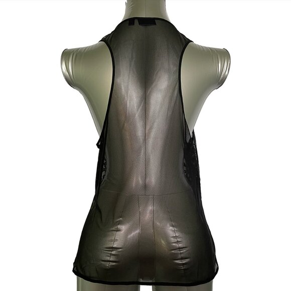 Tildon Black Sheer See-Through Damask Sequin Front Racerback Tank Top Size S - Picture 2 of 9